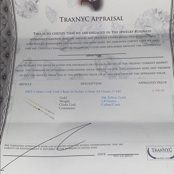 10k 24 inch 3.5 mm solid gold chain with pendant - Picture 4 of 6